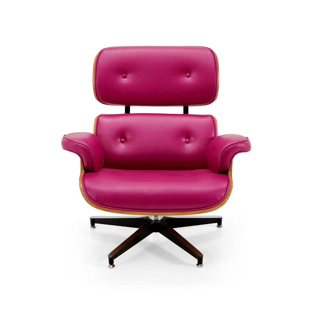 Pink Leather and Rosewood Lounge Chair