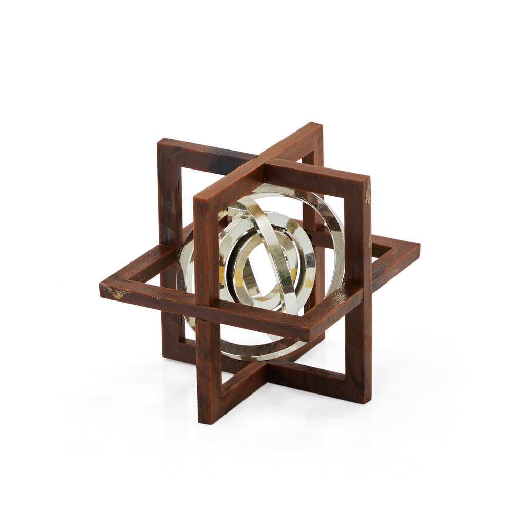 Wood & Chrome Concentric Rings Table Sculpture (A+D)