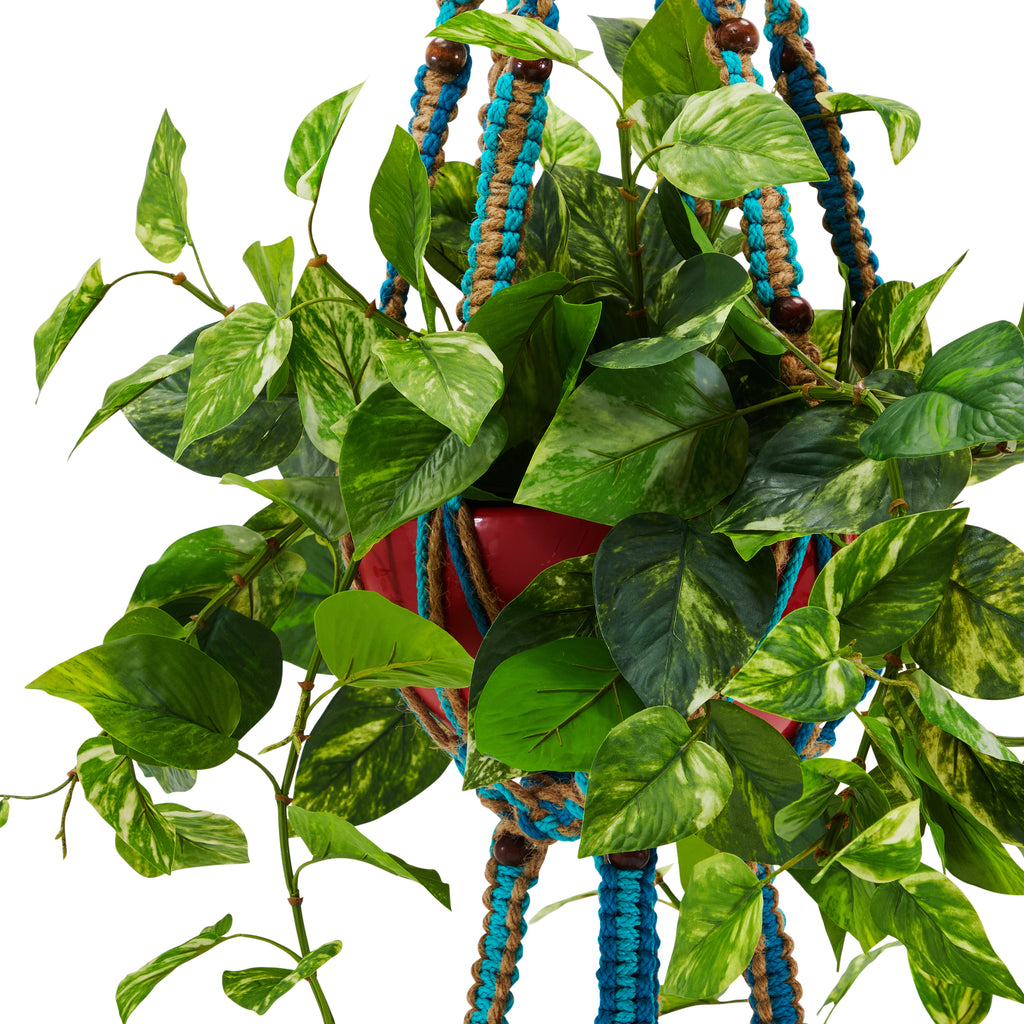 Blue Hanging Double Planter Macrame (A+D)