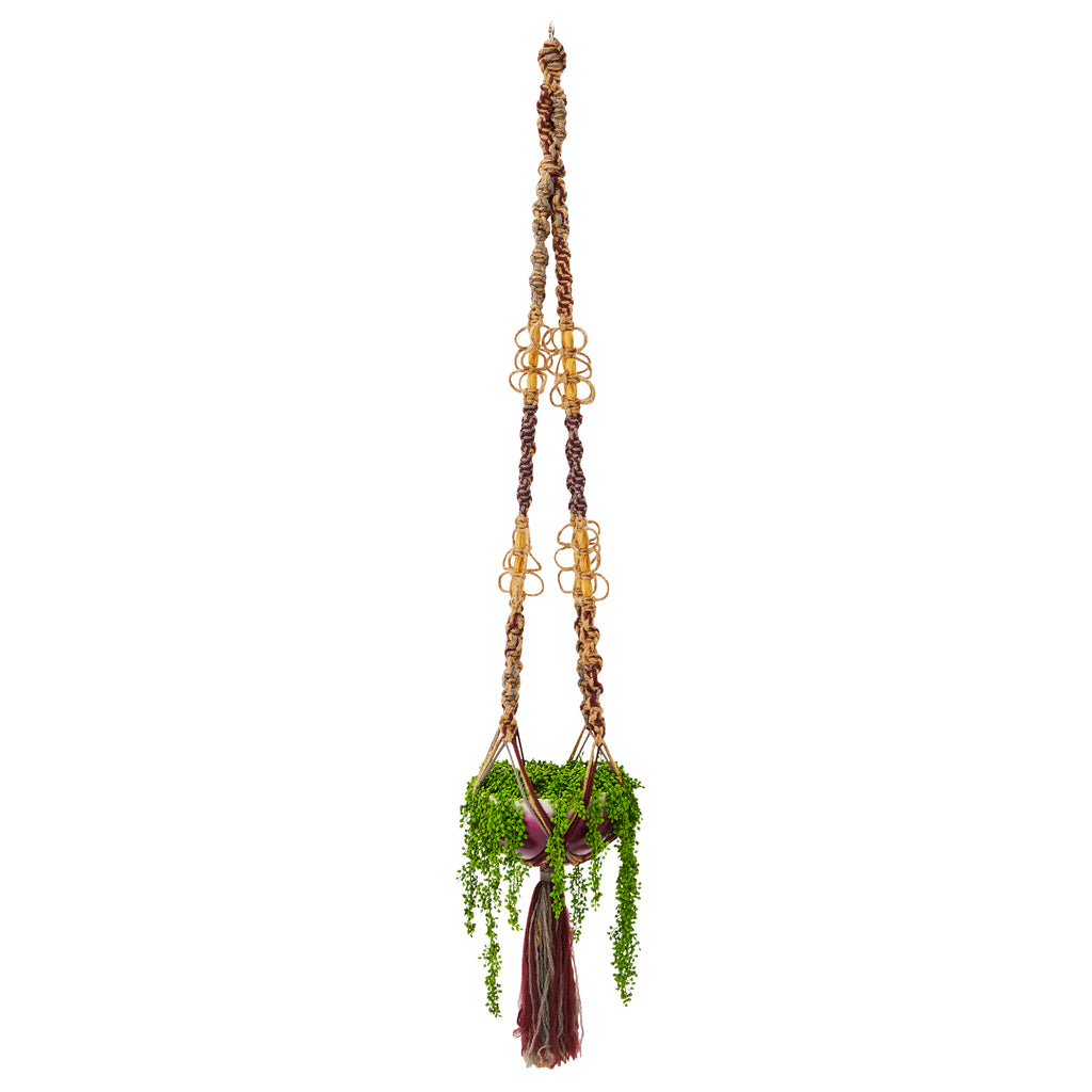 Tan & Maroon Hanging Planter Macrame (A+D)