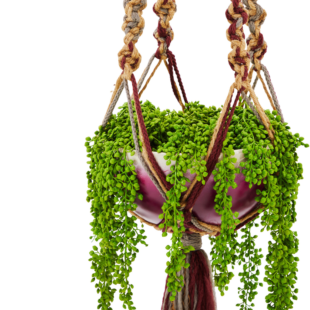 Tan & Maroon Hanging Planter Macrame (A+D)