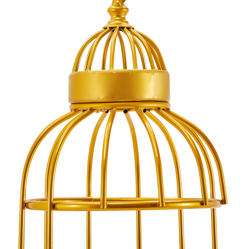 Gold Birdcage Display Unit with Wood Shelves