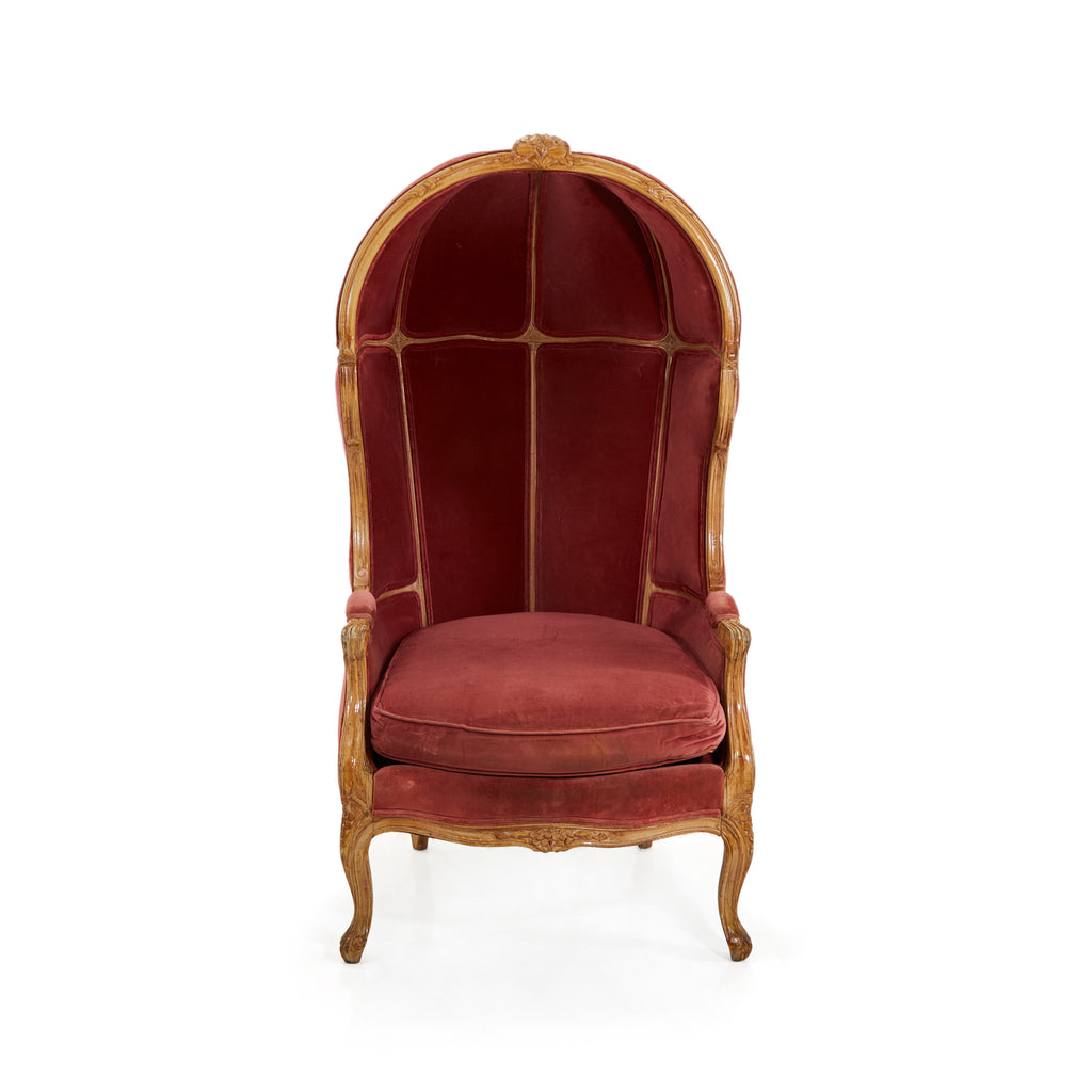 Red Velvet & Wood Frame Victorian Egg Chair