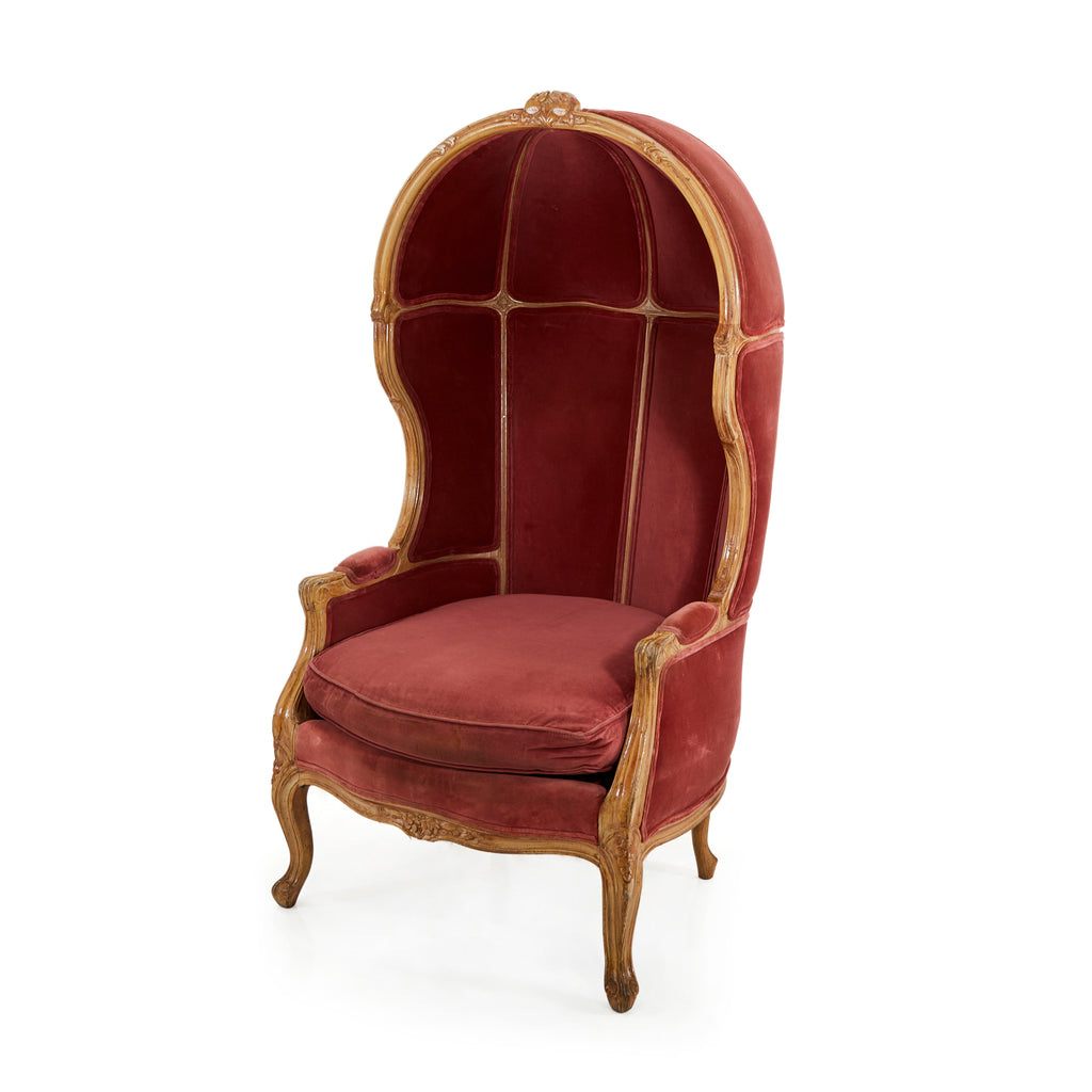 Red Velvet & Wood Frame Victorian Egg Chair