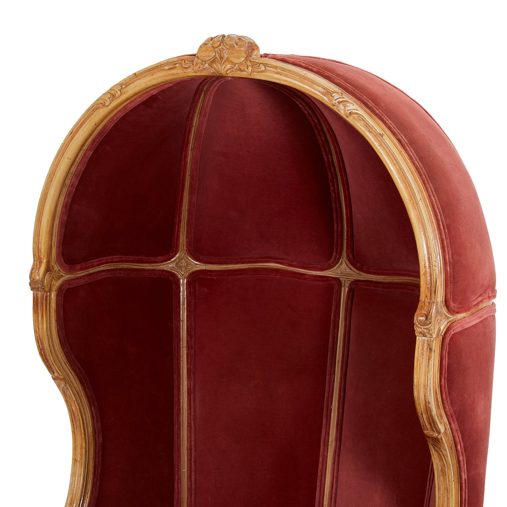 Red Velvet & Wood Frame Victorian Egg Chair