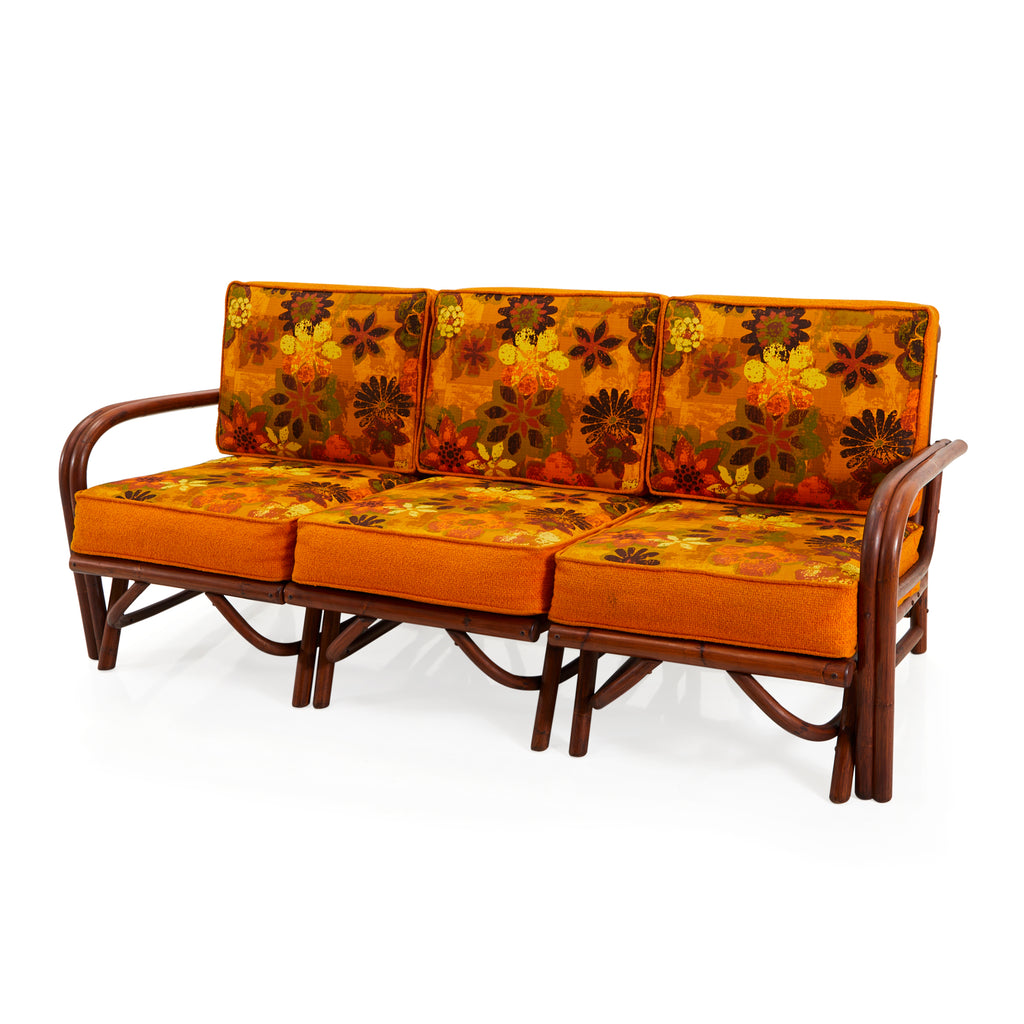 Orange & Rattan Frame Vintage Couch