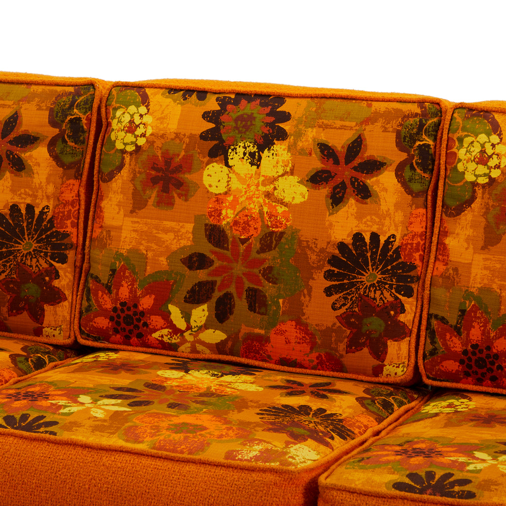 Orange & Rattan Frame Vintage Couch