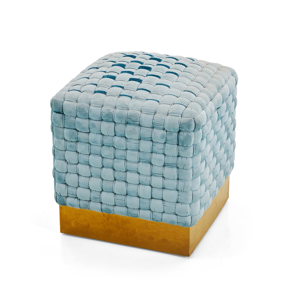 Blue & Gold Square Fabric Ottoman