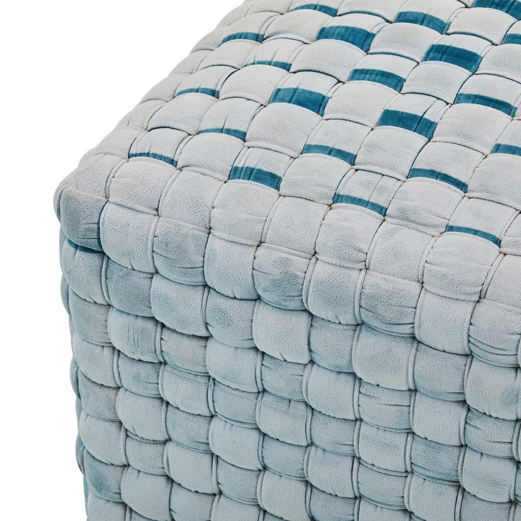 Blue & Gold Square Fabric Ottoman