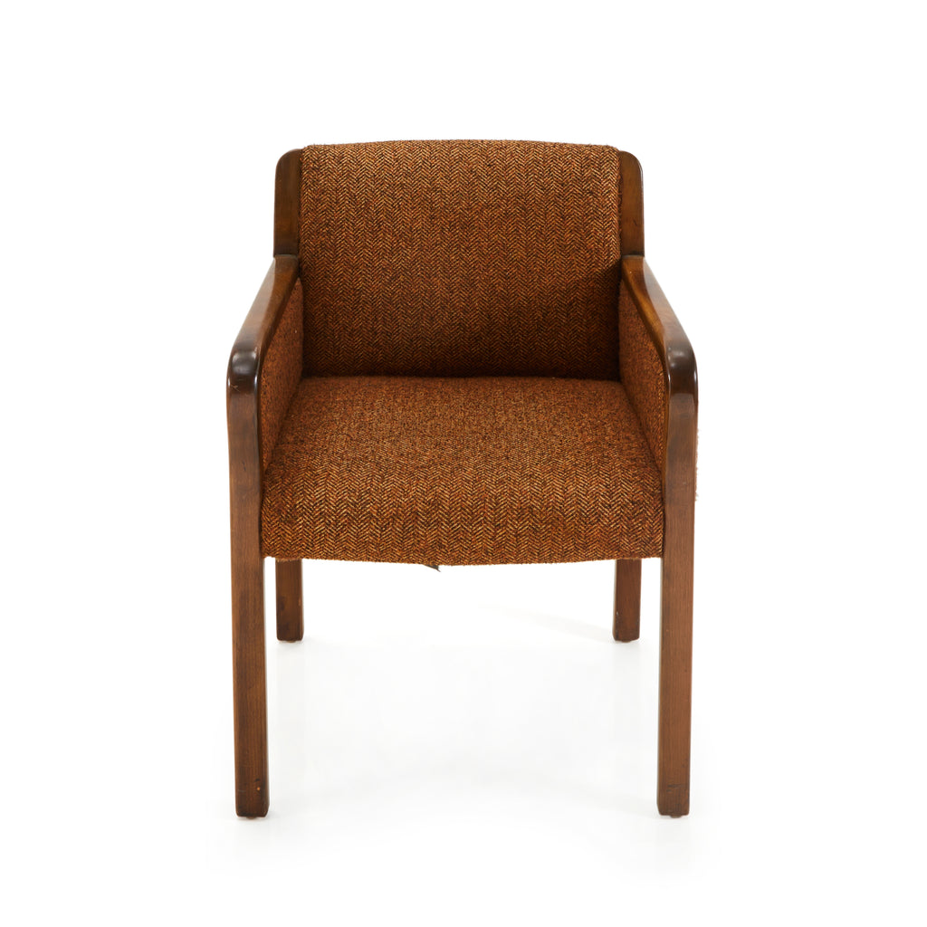 Brown Tweed & Wood Mid-Century Arm Chair