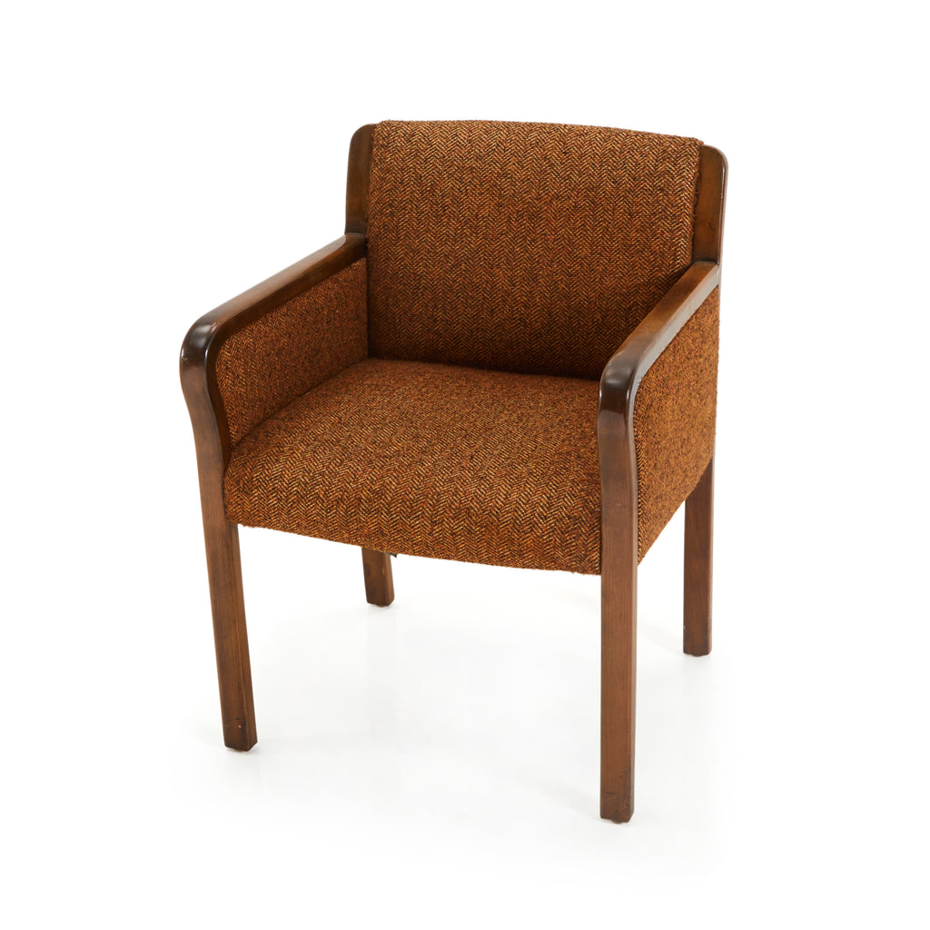 Brown Tweed & Wood Mid-Century Arm Chair