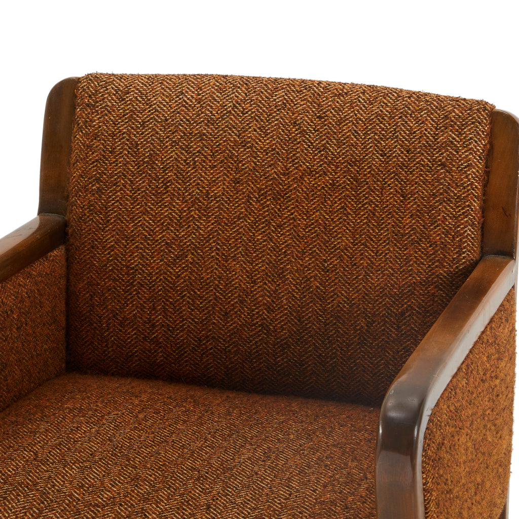 Brown Tweed & Wood Mid-Century Arm Chair