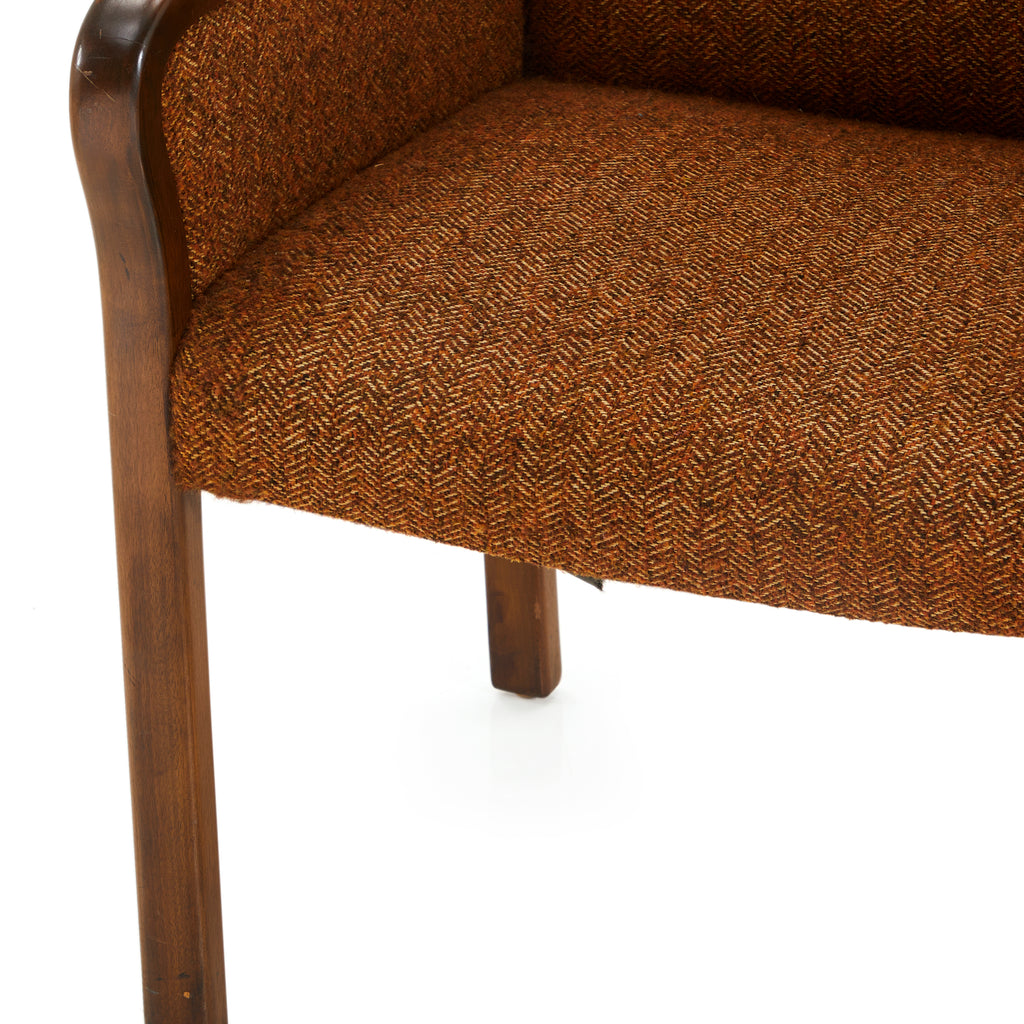 Brown Tweed & Wood Mid-Century Arm Chair