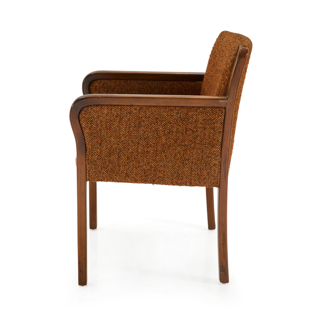 Brown Tweed & Wood Mid-Century Arm Chair