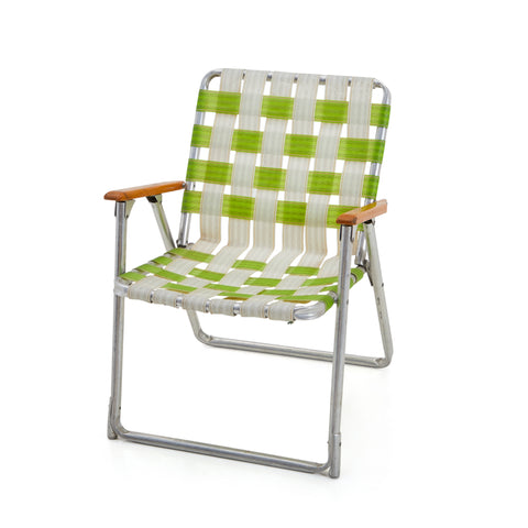 Green & White Woven Aluminum Frame Folding Lawn Chair