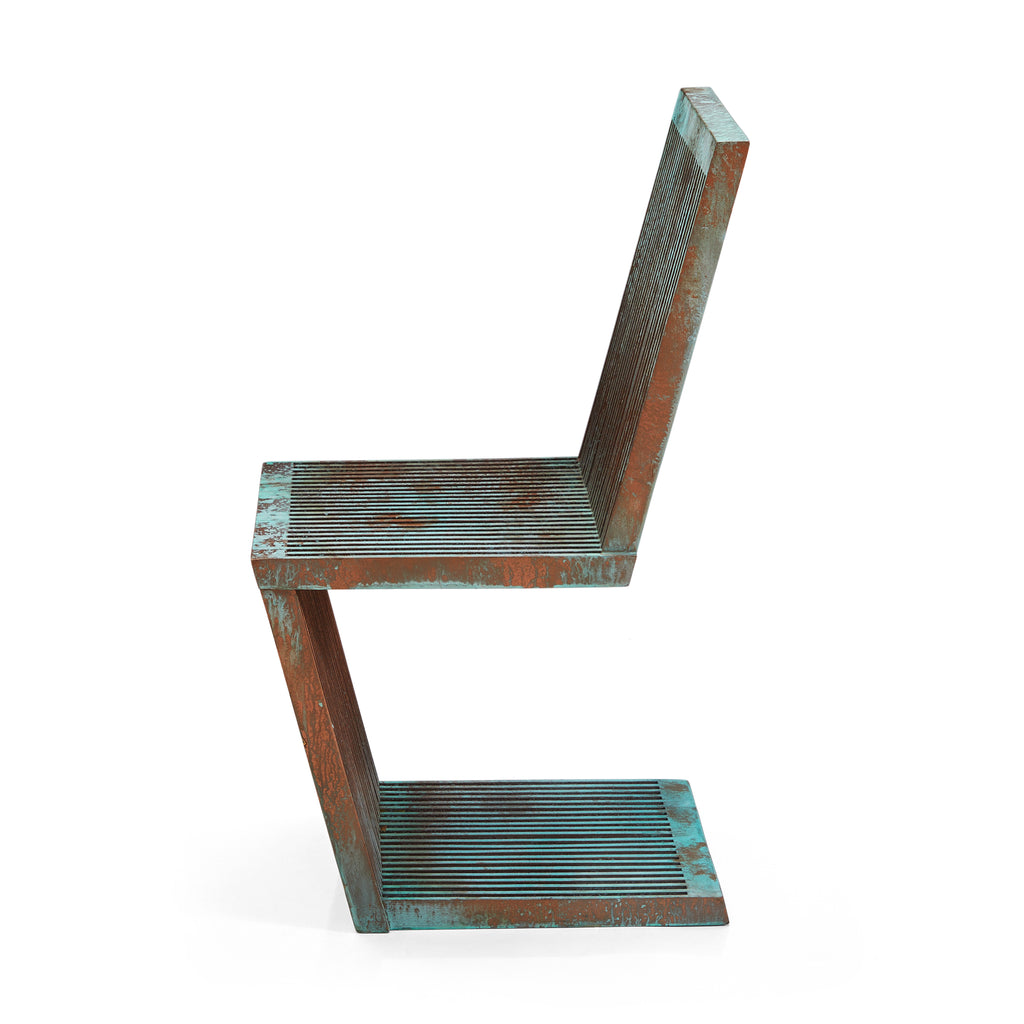 Turquoise Wood Slatted Zig Zag Chair