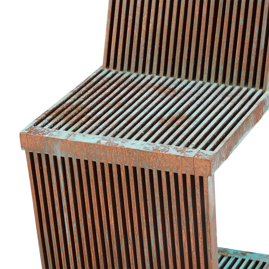 Turquoise Wood Slatted Zig Zag Chair
