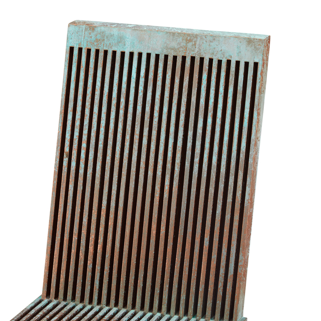 Turquoise Wood Slatted Zig Zag Chair