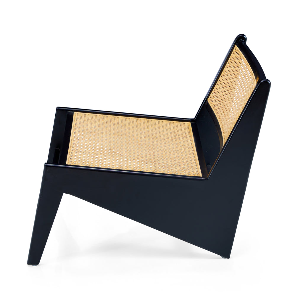Black & Cane Kangaroo Low Slanted Modern Lounge Chair
