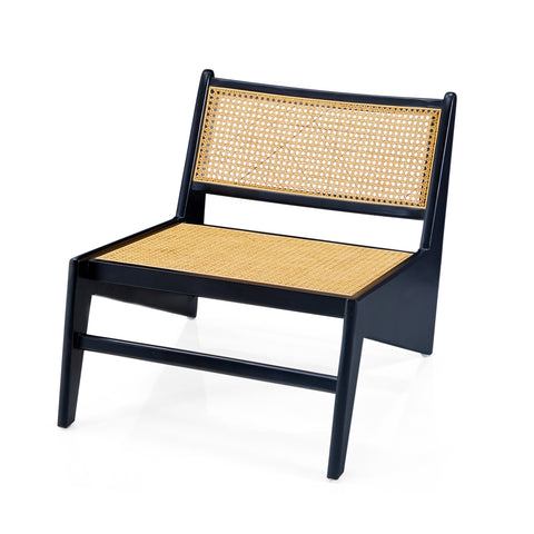 Black & Cane Kangaroo Low Slanted Modern Lounge Chair