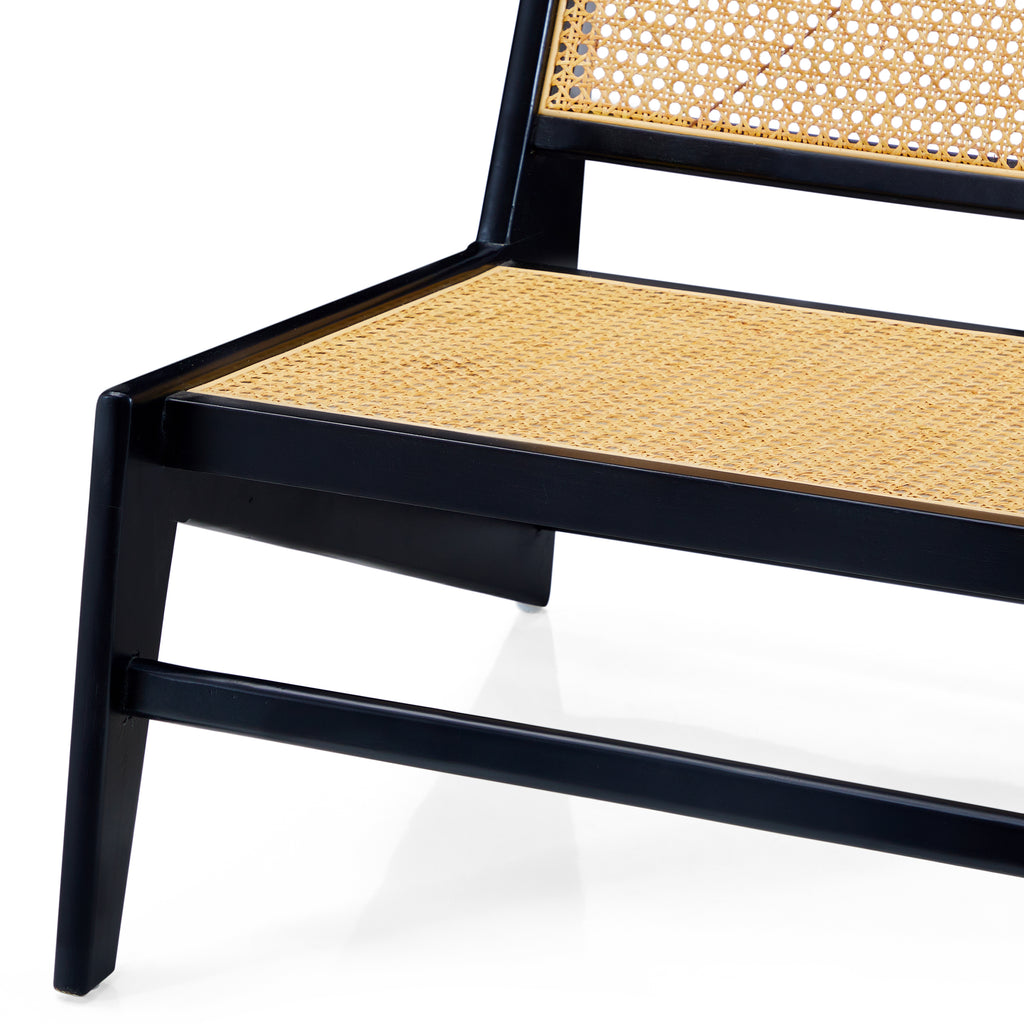 Black & Cane Kangaroo Low Slanted Modern Lounge Chair