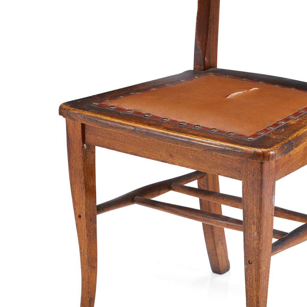 Wood & Brown Leather Vintage Side Chair
