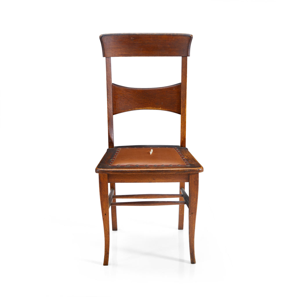Wood & Brown Leather Vintage Side Chair