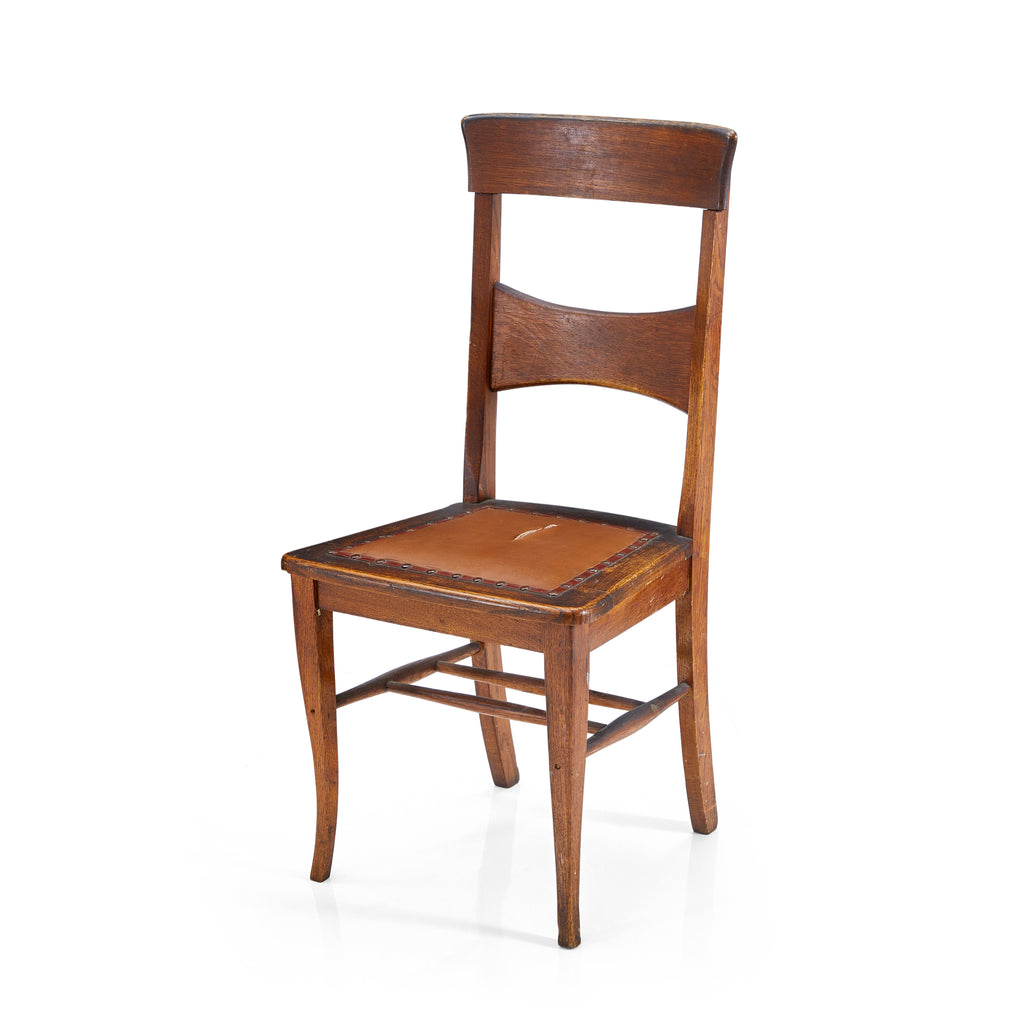 Wood & Brown Leather Vintage Side Chair