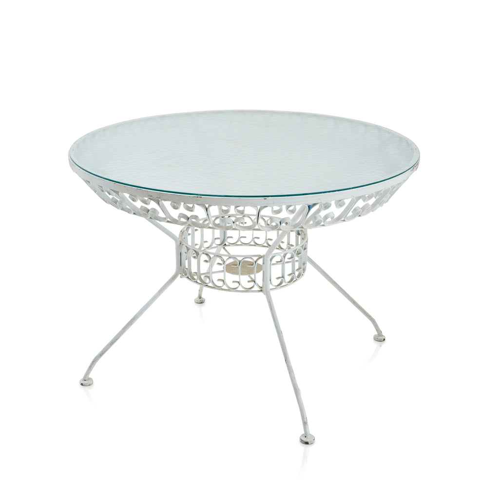 White Metal & Glass Patio Table