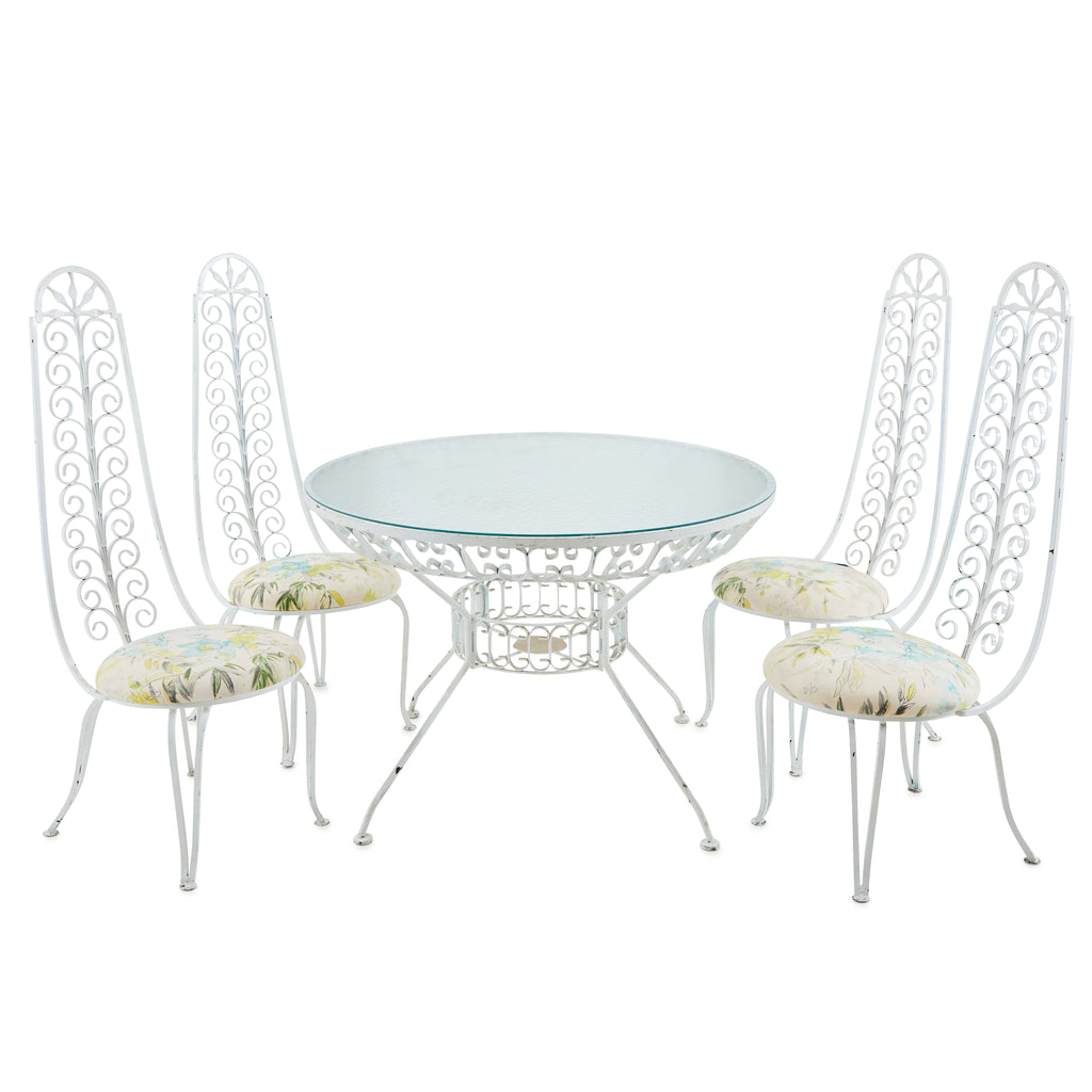 White Metal & Glass Patio Table