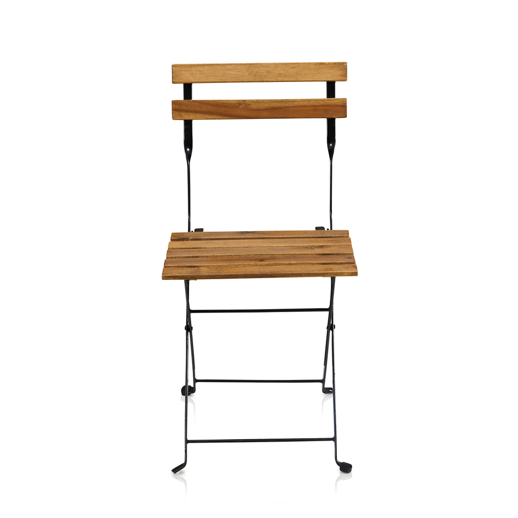Wood & Black Metal Folding Patio Chair