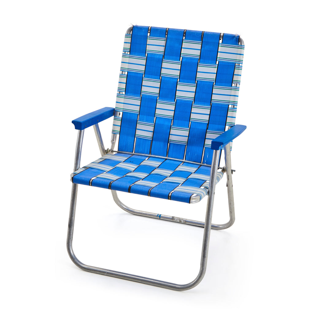 Blue & White Woven Folding Patio Chair