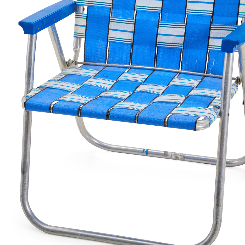 Blue & White Woven Folding Patio Chair