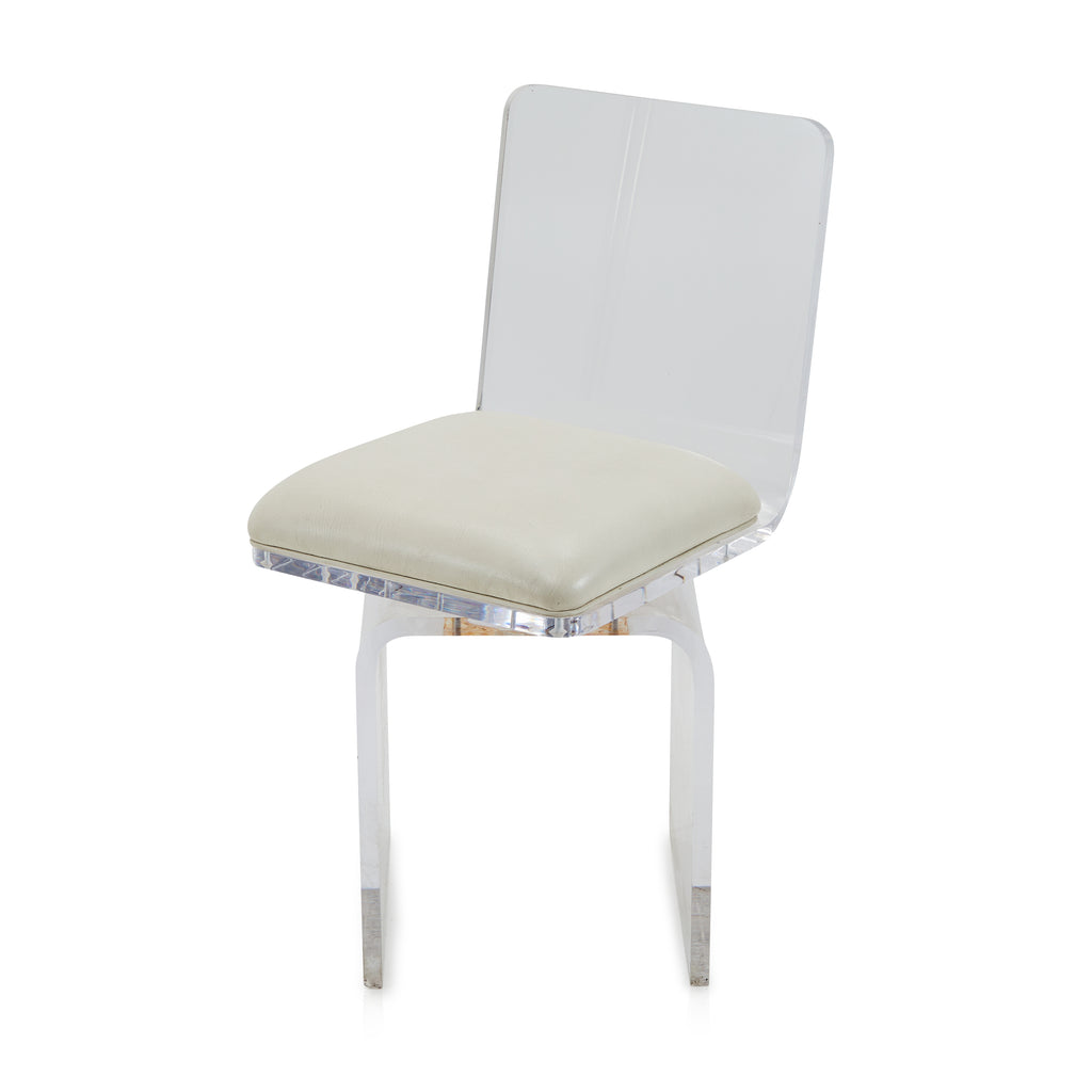Lucite & White Leather Modern Swivel Chair