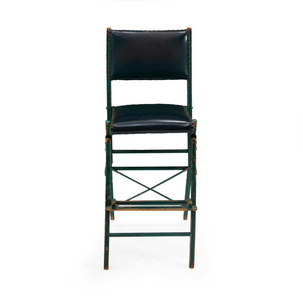 Green Leather Folding Bar Stool Chair