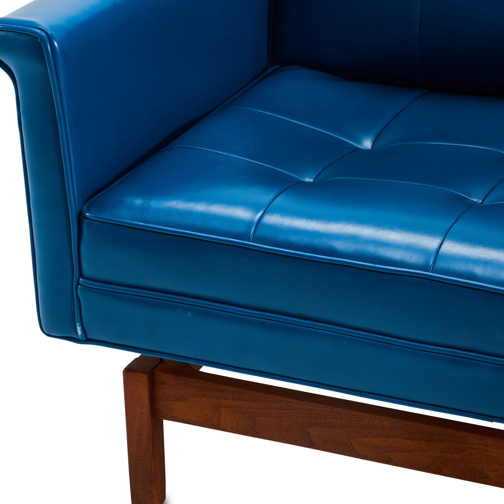 Blue Vinyl & Wood Modern Floating Arm Chair