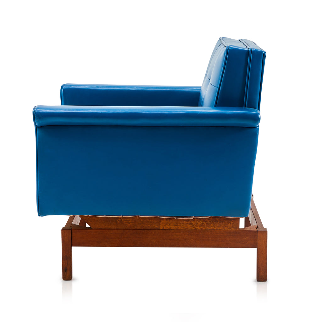 Blue Vinyl & Wood Modern Floating Arm Chair