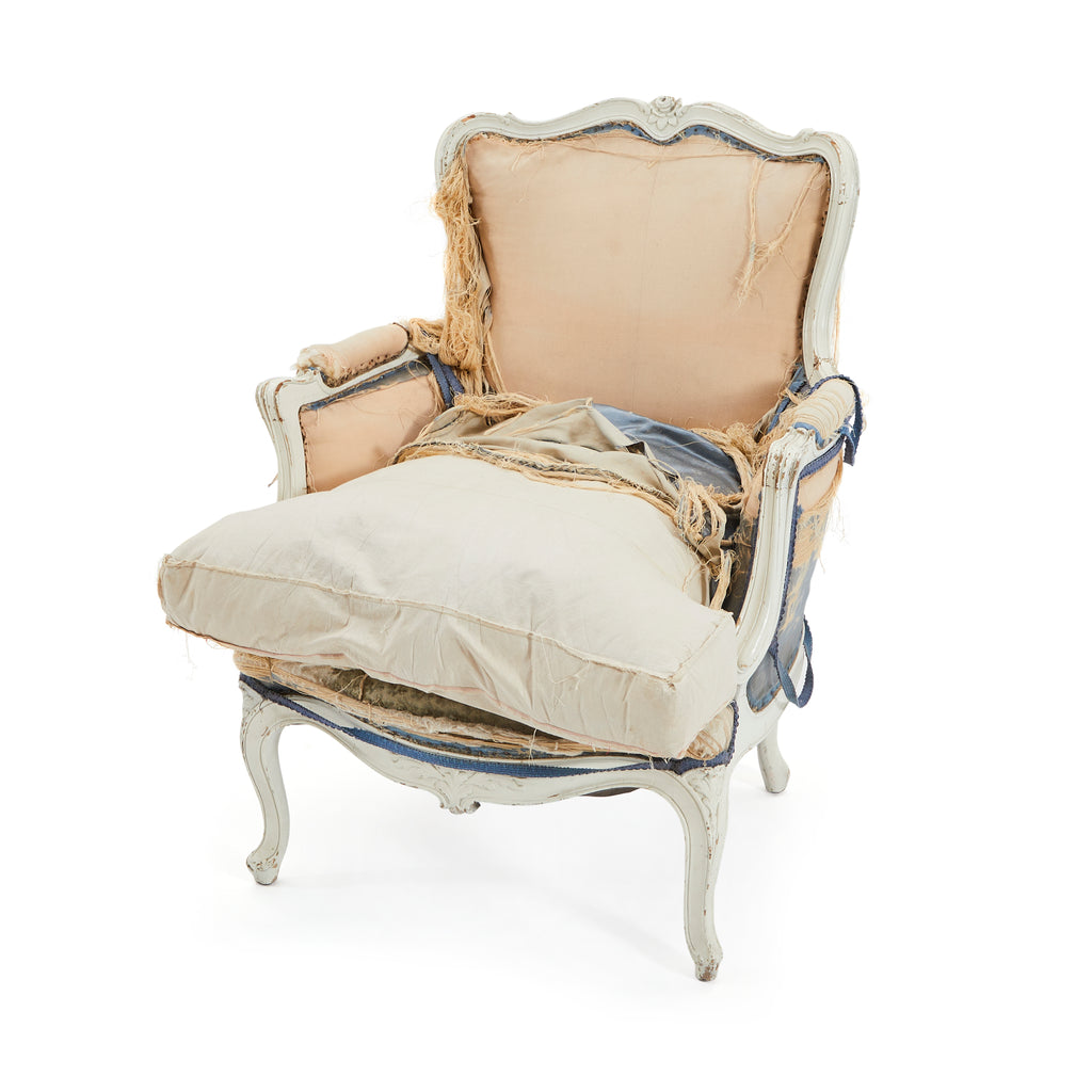 White & Blue Distressed Victorian Lounge Chair
