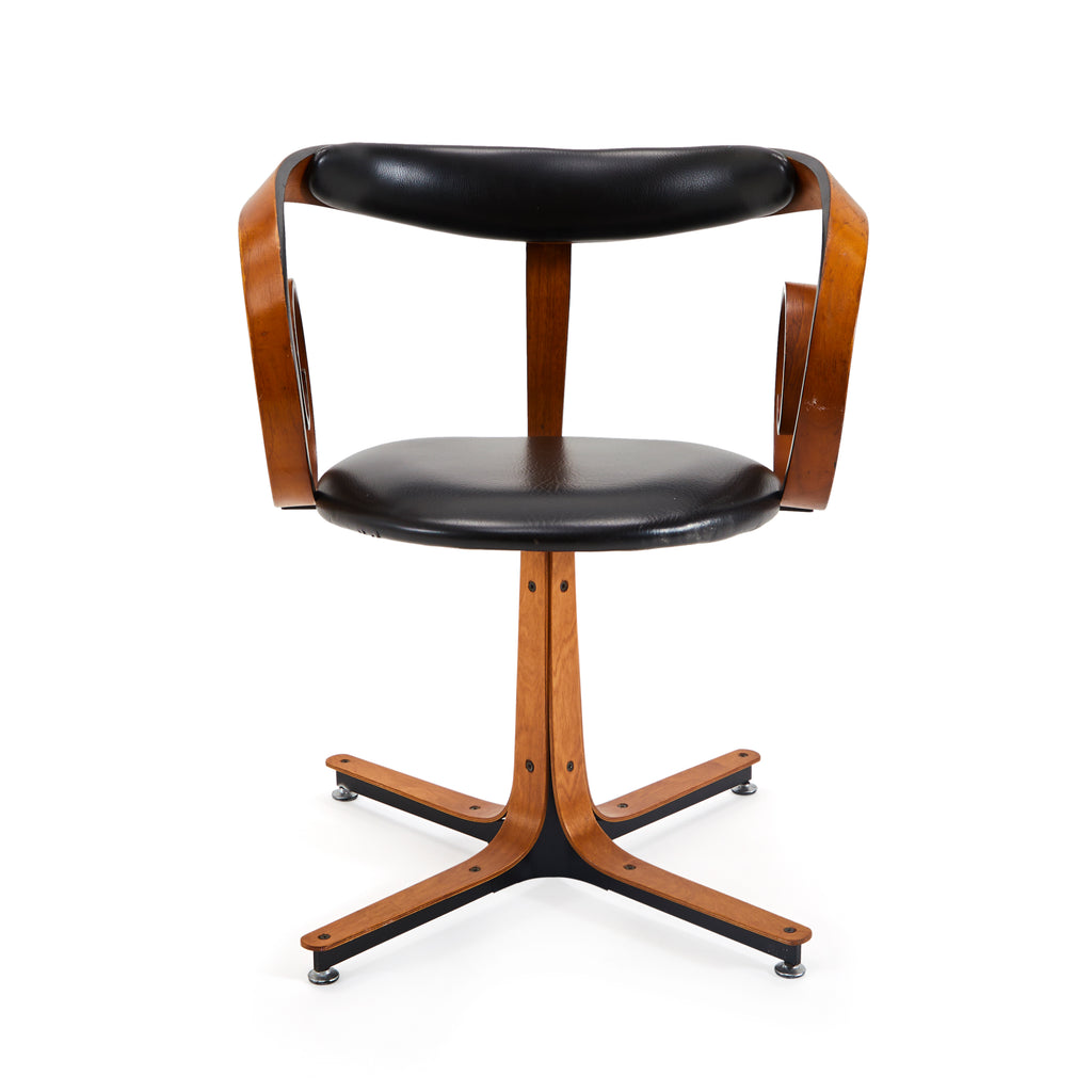 Wood & Black Leather Sultana Swirl Arm Chair