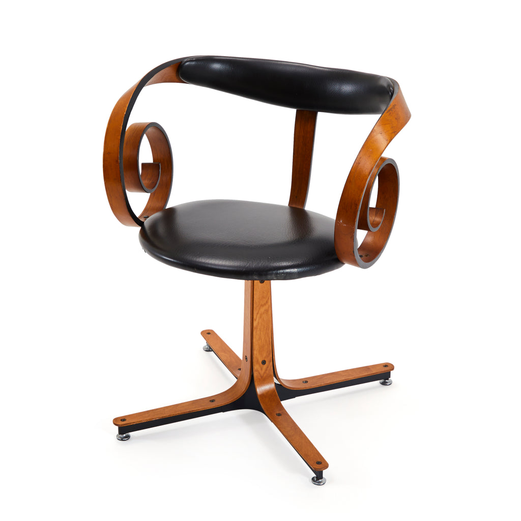 Wood & Black Leather Sultana Swirl Arm Chair