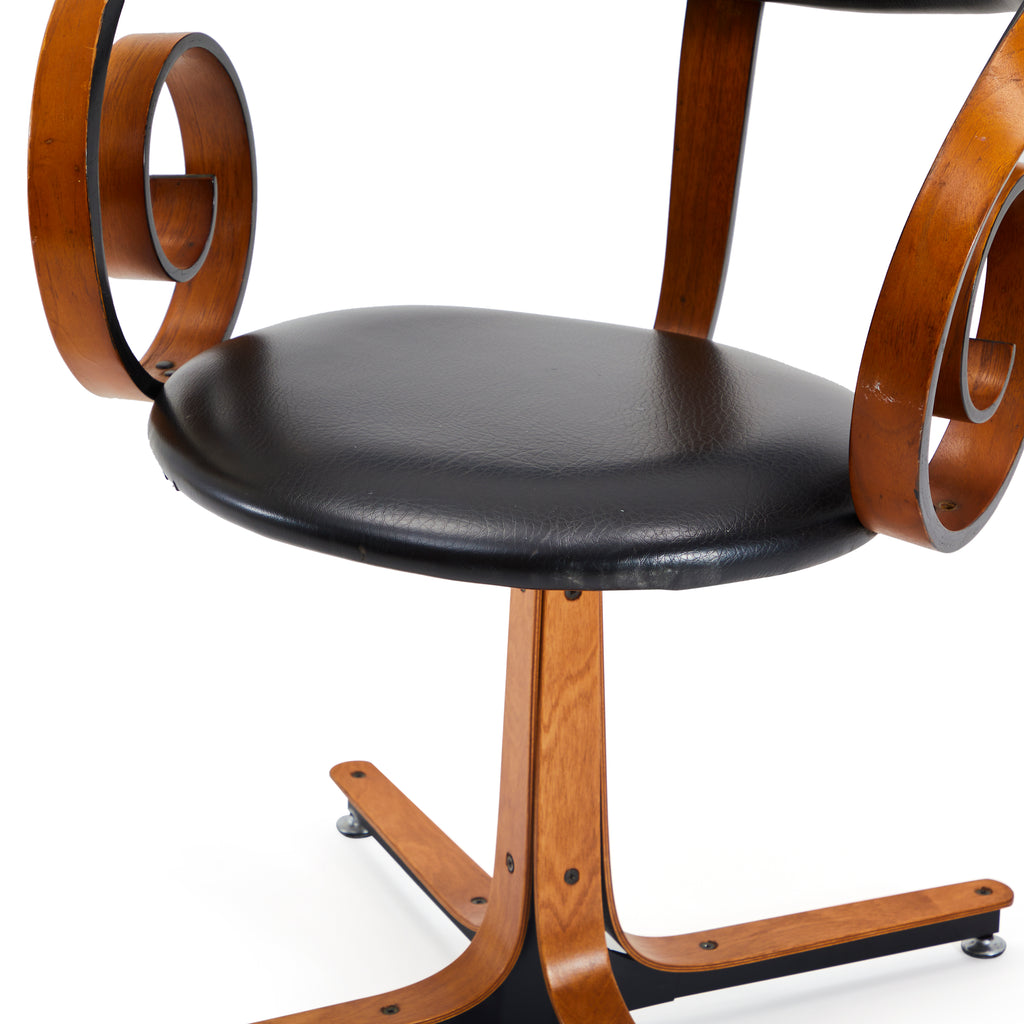 Wood & Black Leather Sultana Swirl Arm Chair