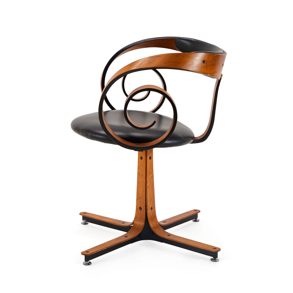 Wood & Black Leather Sultana Swirl Arm Chair
