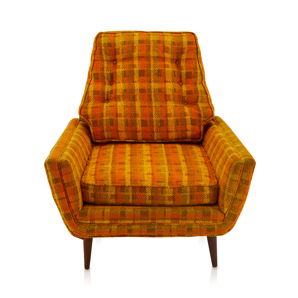 Orange Plaid Mid Century Lounge Chair