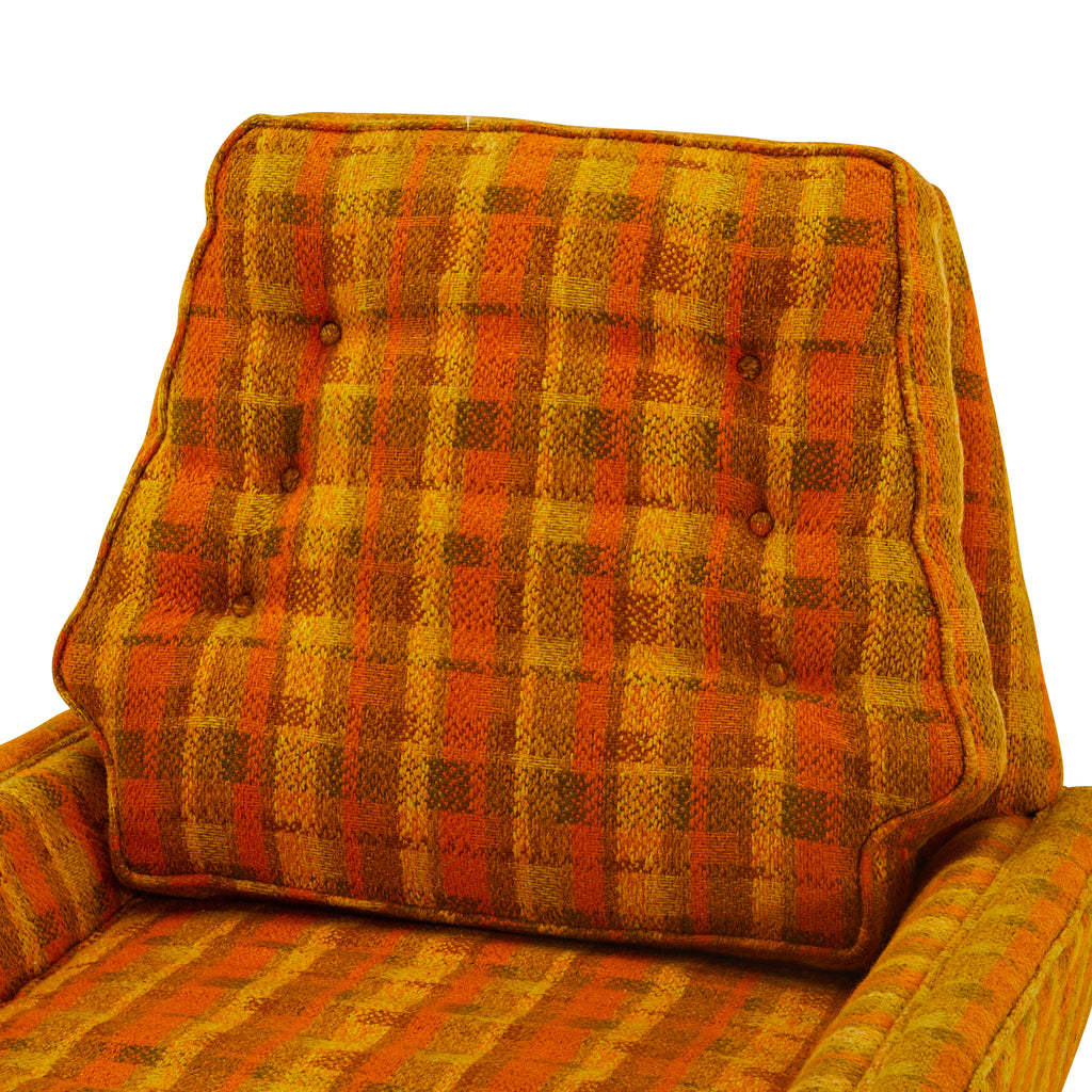 Orange Plaid Mid Century Lounge Chair