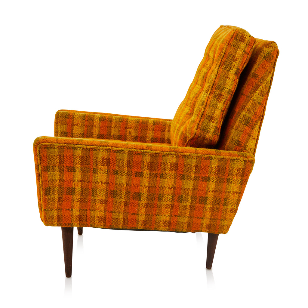 Orange Plaid Mid Century Lounge Chair