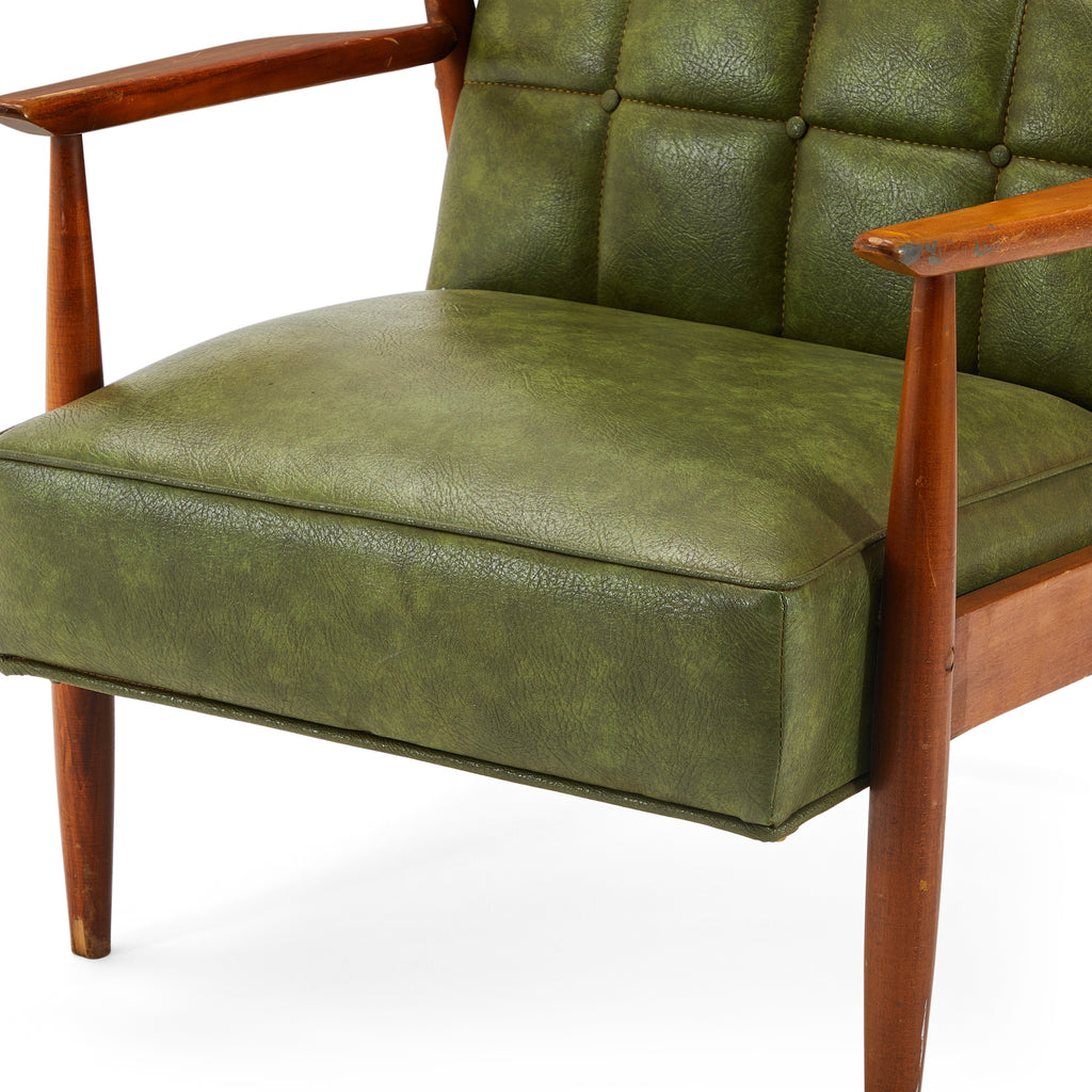 Green Leather Mid Century High Back Arm Chair