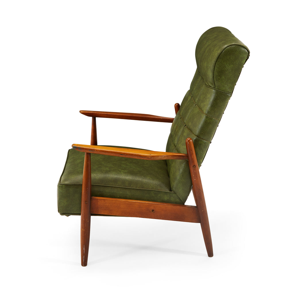 Green Leather Mid Century High Back Arm Chair