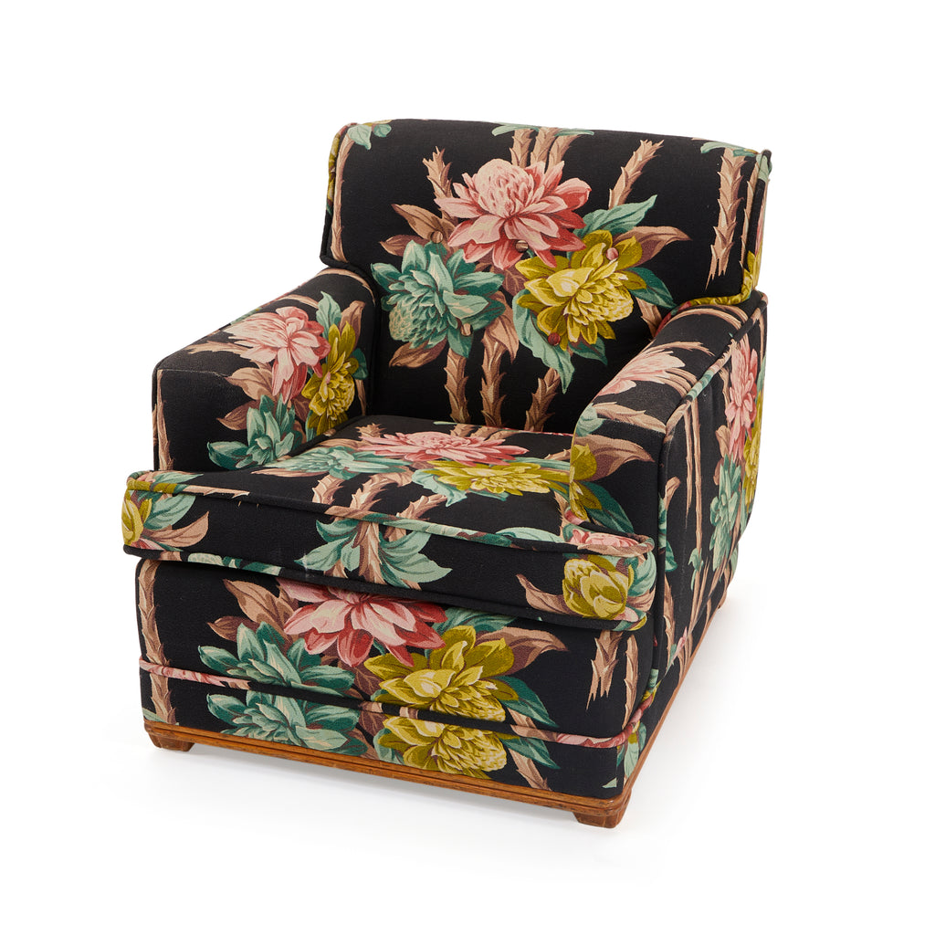 Black Tropical Print Lounge Chair