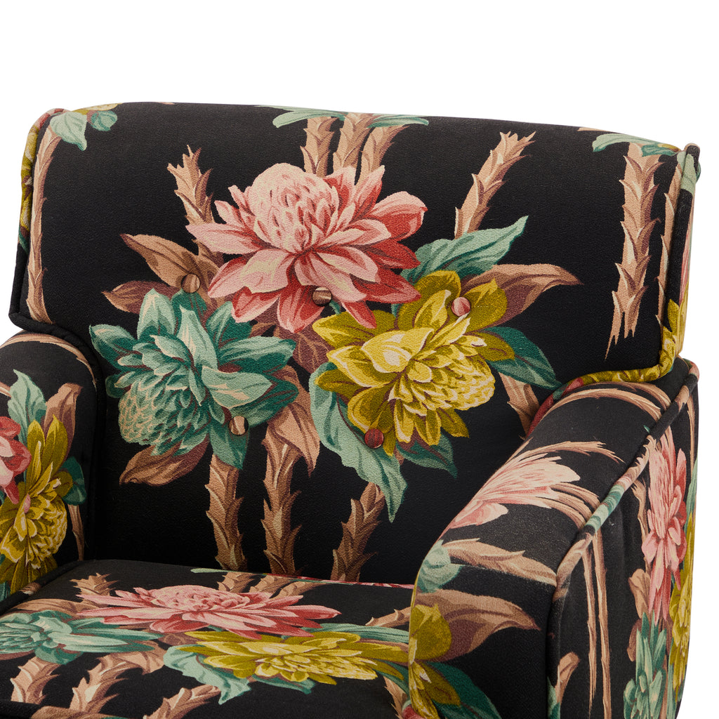 Black Tropical Print Lounge Chair