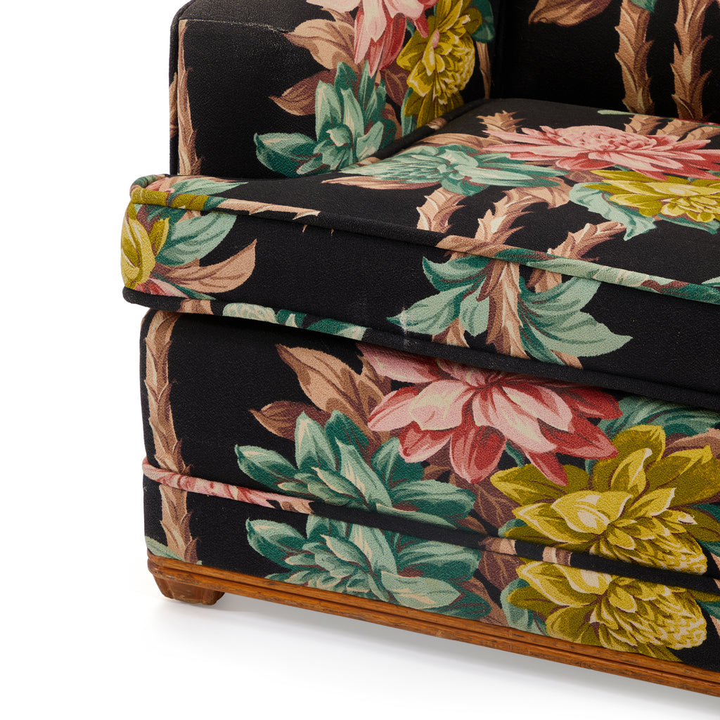 Black Tropical Print Lounge Chair